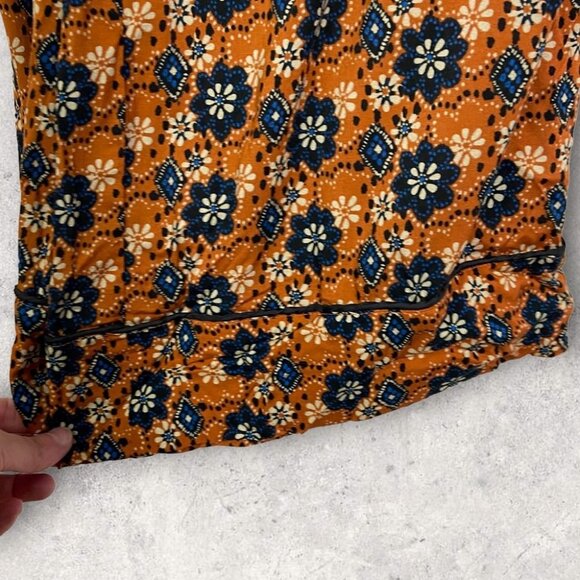 NEW Smythe Printed Wide Leg Cropped Pants Batik Floral Size XS Rust Floral Boho - Picture 5 of 12